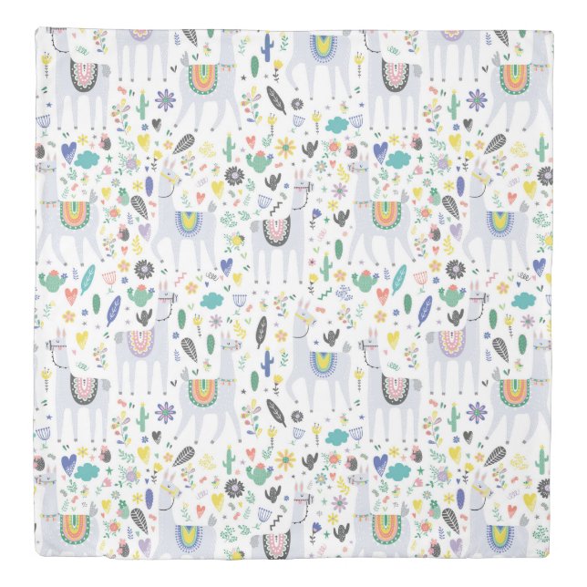 Doodle Alpaca Pattern Duvet Cover (Front)