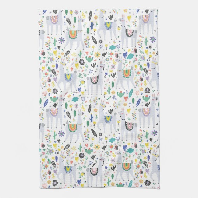 Doodle Alpaca Pattern Kitchen Towel (Vertical)