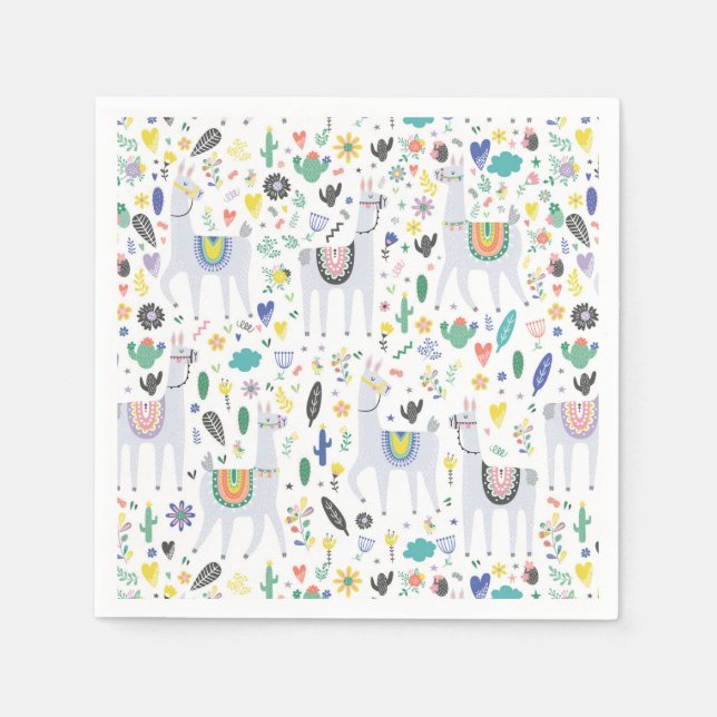 Doodle Alpaca Pattern Napkins (Front)