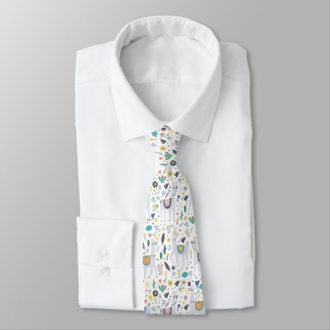 Doodle Alpaca Pattern Neck Tie (Tied)