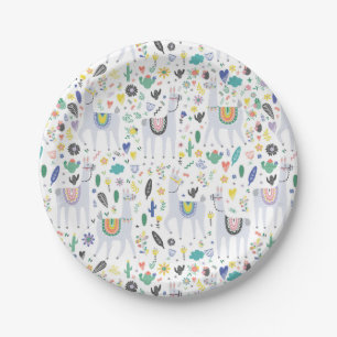 Doodle Alpaca Pattern Paper Plates