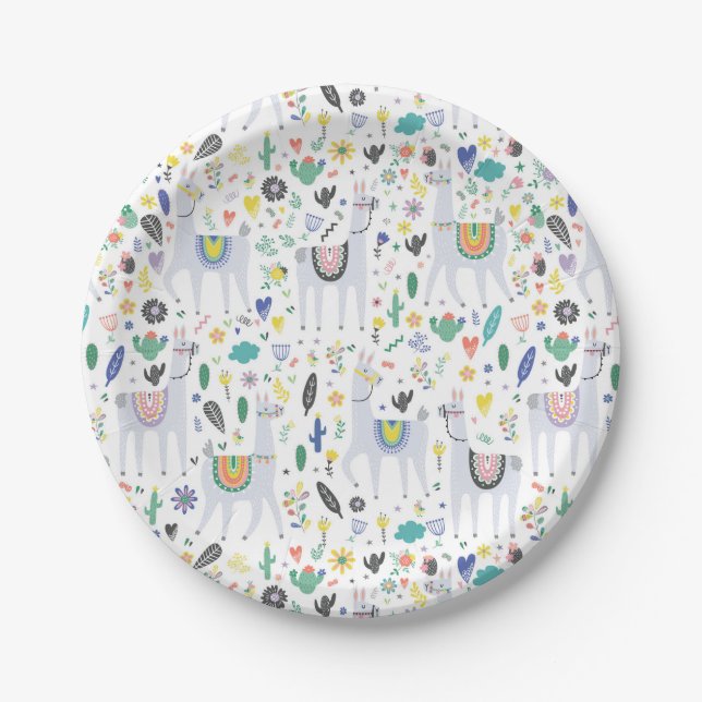 Doodle Alpaca Pattern Paper Plates (Front)