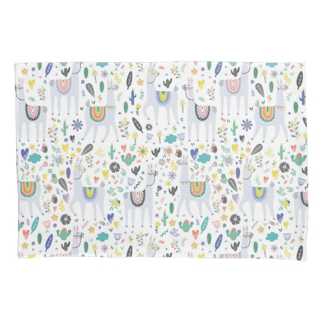 Doodle Alpaca Pattern Pillow Case (Front-Left)