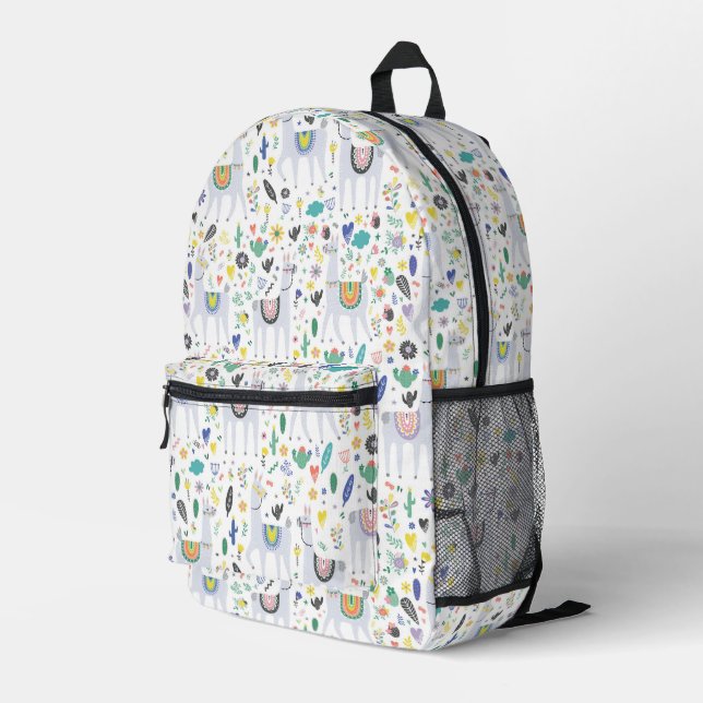 Doodle Alpaca Pattern Printed Backpack (Back Corner Right)