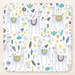 Doodle Alpaca Pattern Square Paper Coaster