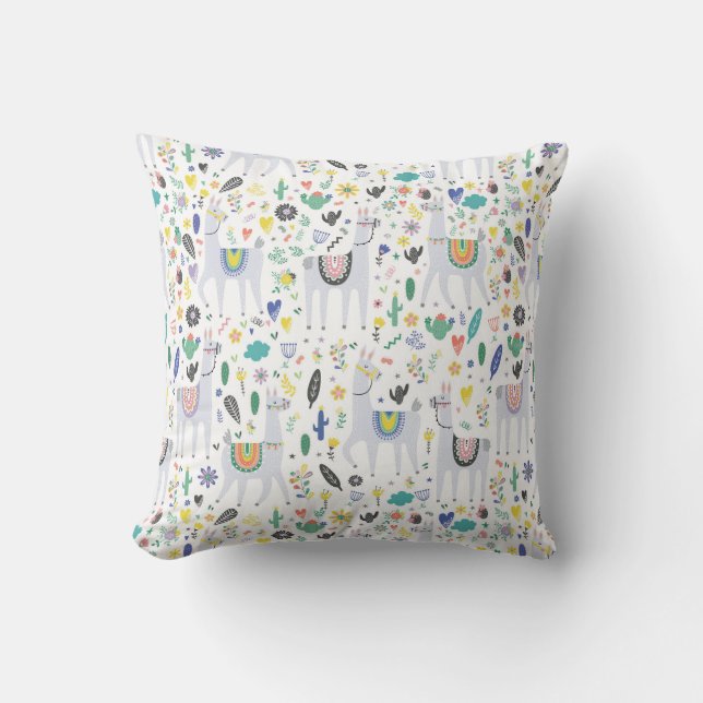 Doodle Alpaca Pattern Throw Pillow (Front)