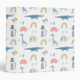 Doodle Animal Fun Pattern 3 Ring Binder