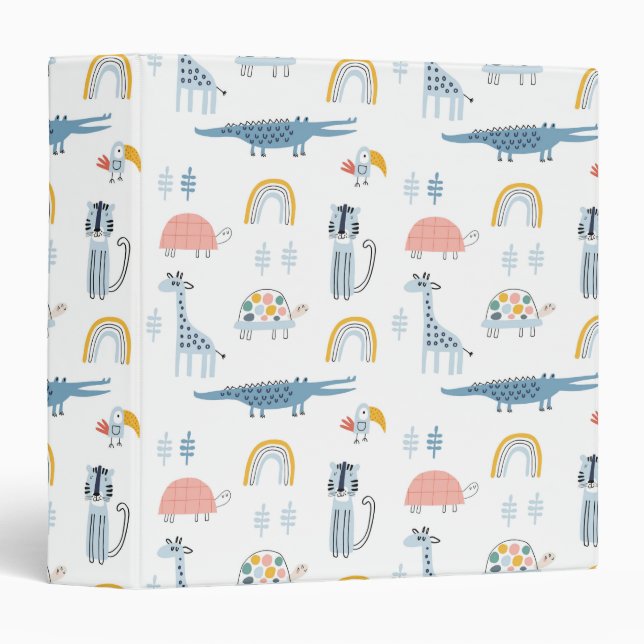Doodle Animal Fun Pattern 3 Ring Binder (Front/Spine)