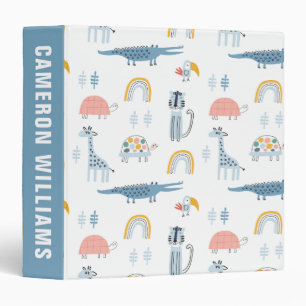 Doodle Animal Fun Pattern 3 Ring Binder