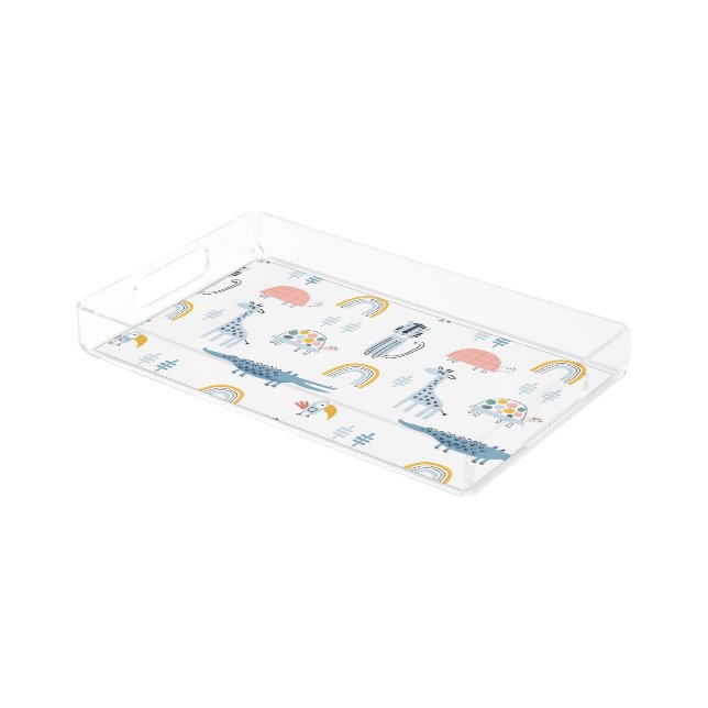 Doodle Animal Fun Pattern Acrylic Tray (Angled)