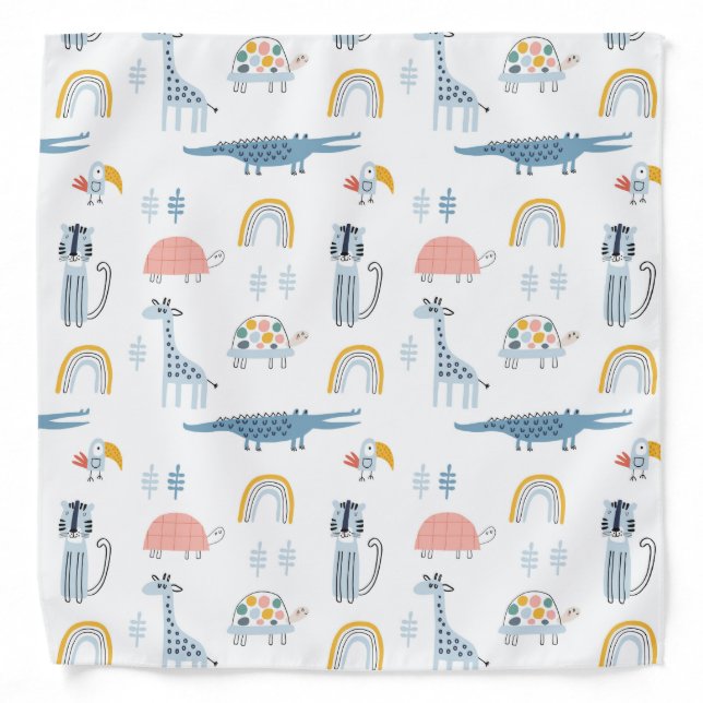 Doodle Animal Fun Pattern Bandana (Front)