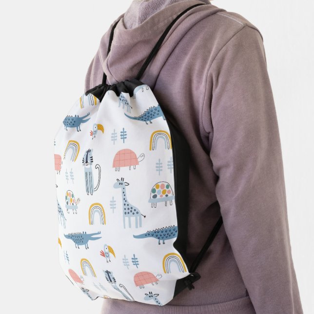 Doodle Animal Fun Pattern Drawstring Bag (Insitu)