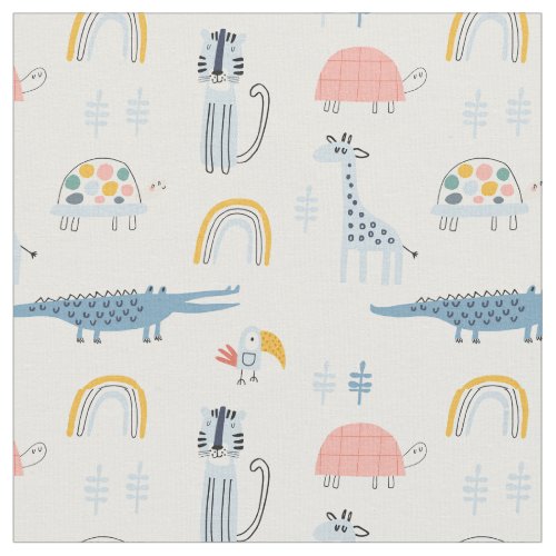 Doodle Animal Fun Pattern Fabric