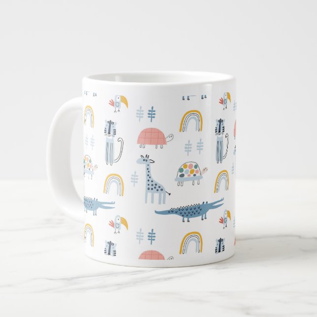 Doodle Animal Fun Pattern Giant Coffee Mug (Front Left)