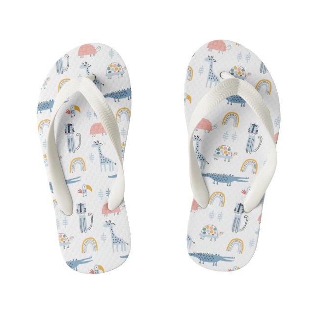Doodle Animal Fun Pattern Kid's Flip Flops (Footbed)