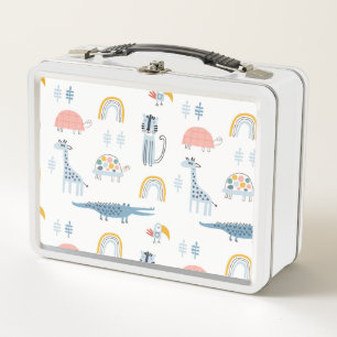 Doodle Animal Fun Pattern Metal Lunch Box