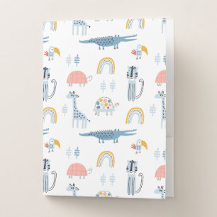Doodle Animal Fun Pattern Pocket Folder