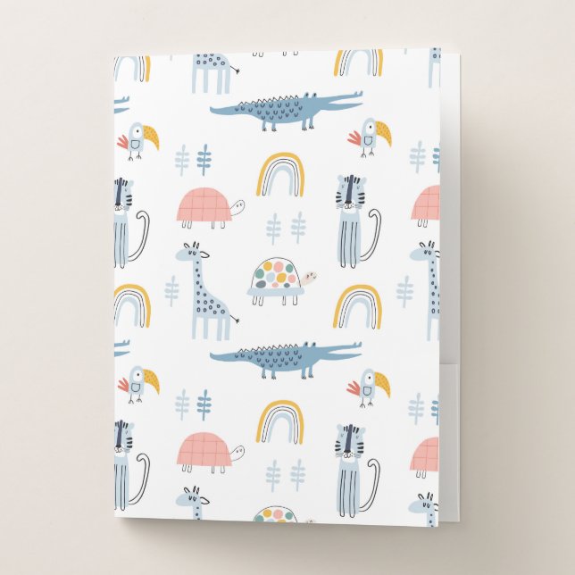 Doodle Animal Fun Pattern Pocket Folder (Front)