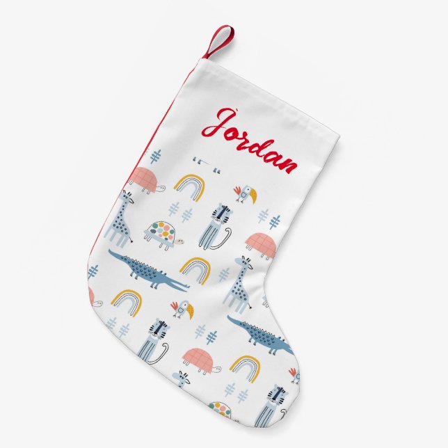 Doodle Animal Fun Pattern Small Christmas Stocking (Front (Hanging))