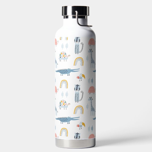 Doodle Animal Fun Pattern Water Bottle (Left)