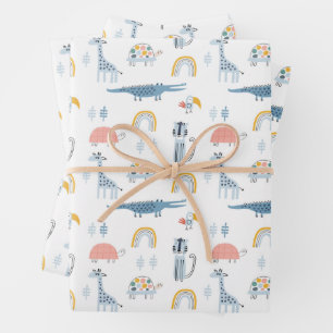 Doodle Animal Fun Pattern Wrapping Paper Sheets