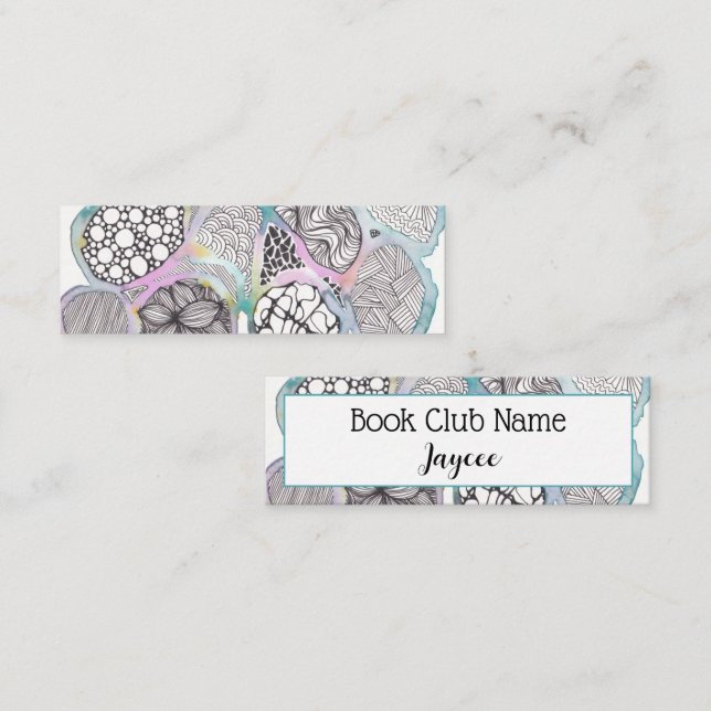 Doodle art and watercolour, book club  calling card (Front/Back)
