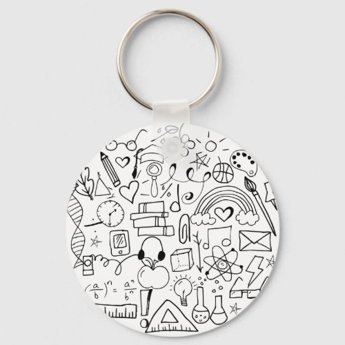 Doodle Art Black and White Backpack Charm Keychain