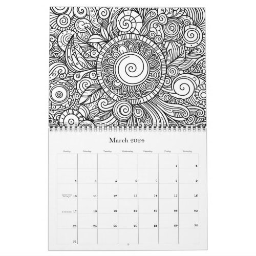 Doodle Art Coloring Flowers  Pages Calendar