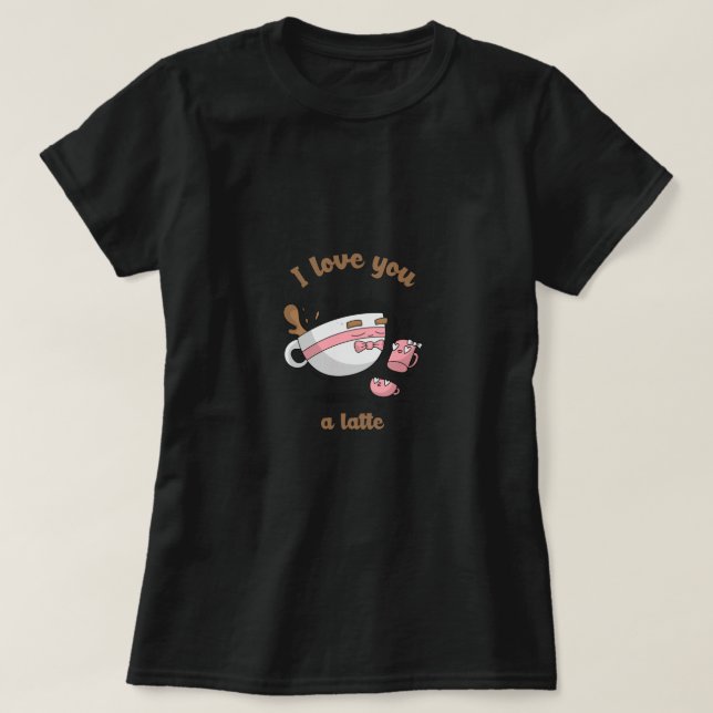 Doodle Art Cute Cartoon Coffee Couple Latte T-Shirt (Design Front)