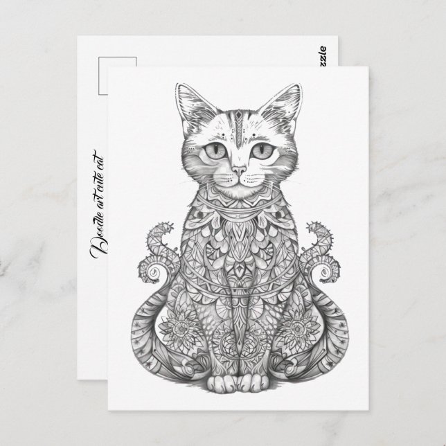 Doodle art cute cat postcard (Front/Back)