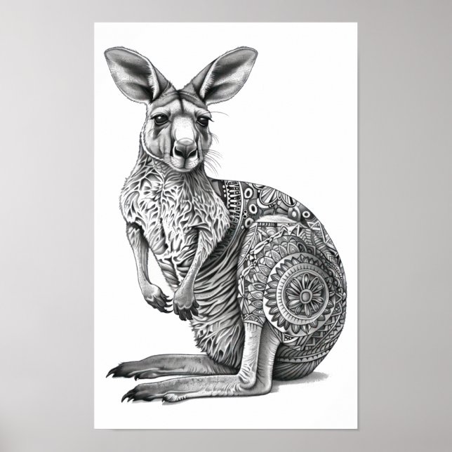 Doodle art Kangaroo  Poster (Front)
