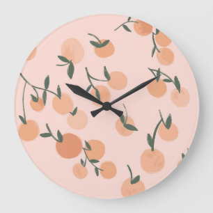 Doodle Art: Orange Cherry Vintage Pattern Large Clock