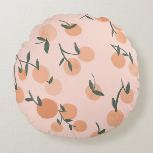Doodle Art: Orange Cherry Vintage Pattern Round Pillow
