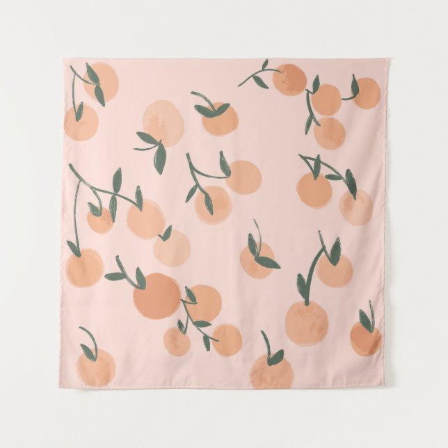 Doodle Art: Orange Cherry Vintage Pattern Tapestry (Front)