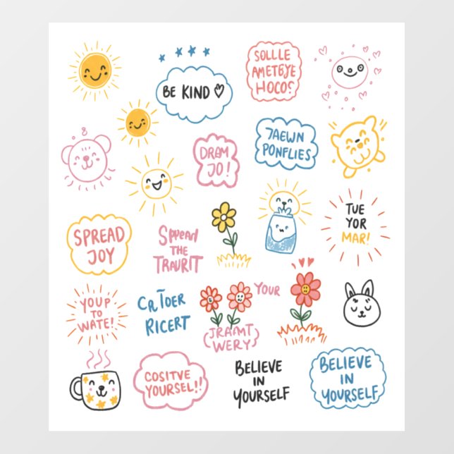 Doodle Art Prints with Uplifting Themes Wall Decal (Front)