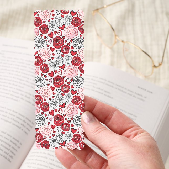 Doodle Art Style Red Pink Roses Hearts Valentine's Bookmarks (Hand)