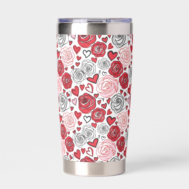 Doodle Art Style Red Pink Roses Hearts Valentine's Insulated Tumbler (Front)