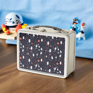 Doodle Astronaut Pattern Metal Lunch Box