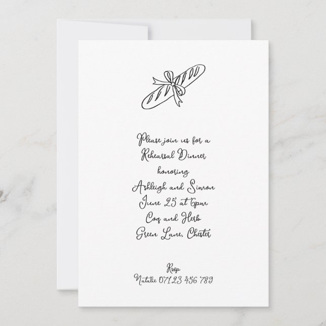 Doodle Baguette Wedding Rehearsal Dinner Invitation (Front)