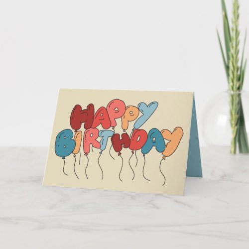 Doodle Balloon Letters Tan and Blue Birthday Card