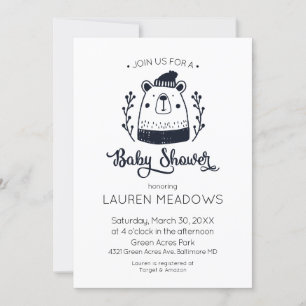 Doodle Bear Winter Baby Shower Invitation