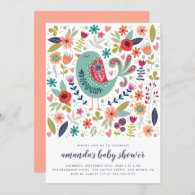 Doodle Bird Spring Baby Girl Baby Shower Invitation