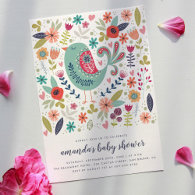 Doodle Bird Spring Baby Girl Baby Shower Invitation