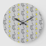 Doodle Birds, Grey And Yellow Large Clock at Zazzle