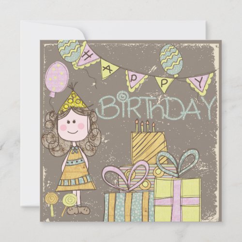 Doodle Birthday Girl  Birthday Invitation