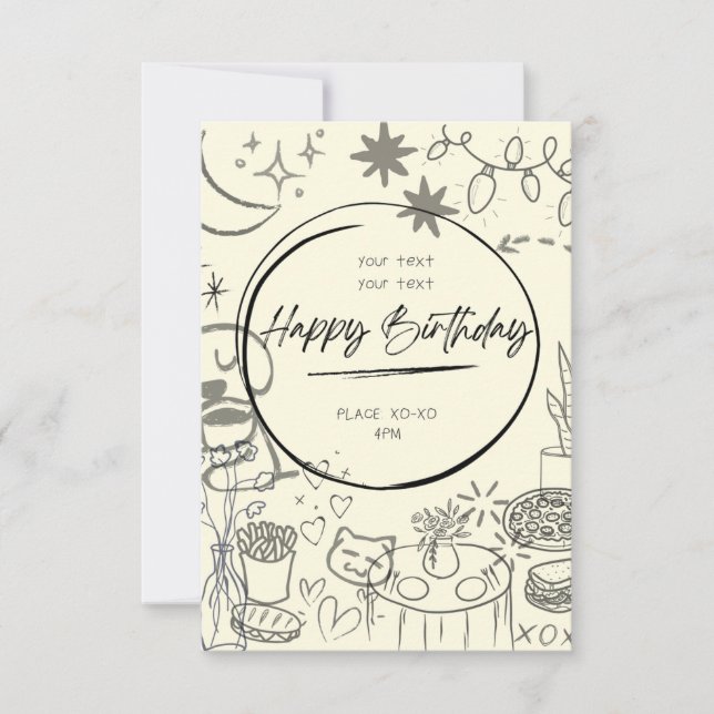 Doodle Birthday Invitation - Cute & Cozy (Front)