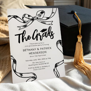 Doodle Black Bow Joint Graduation Party Invitation