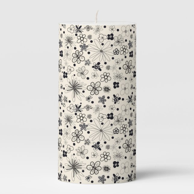 Doodle Bloom Pillar Candle (Front)