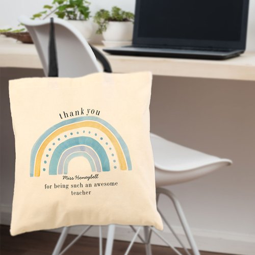 Doodle Blue Rainbow Cute Teacher Thank You Tote Bag