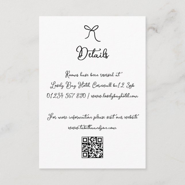 Doodle Bow Black & White Wedding Details Enclosure Card (Front)